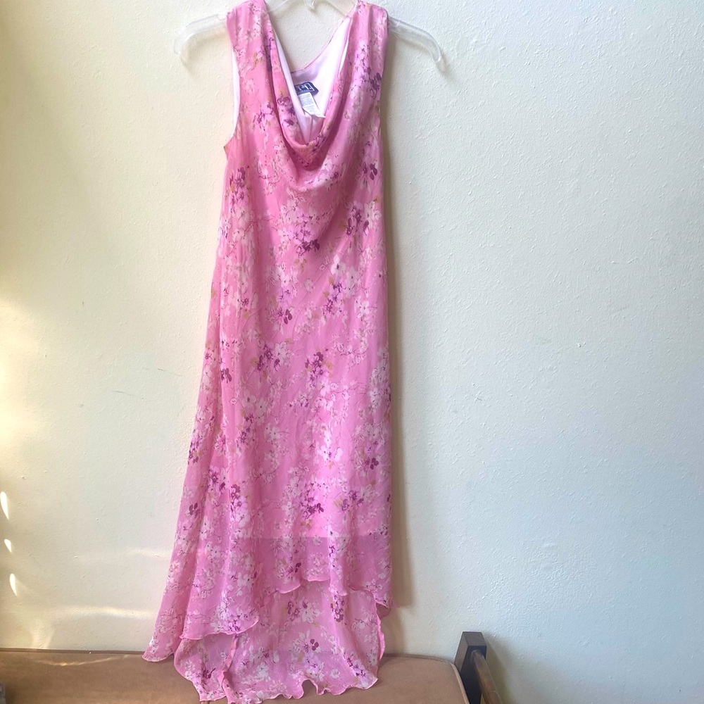 Vintage Romantic Pink Floral Midi Dress
